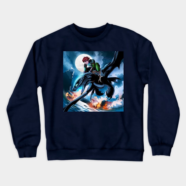 Hiccup and Toothless Firepower Crewneck Sweatshirt by inhonoredglory